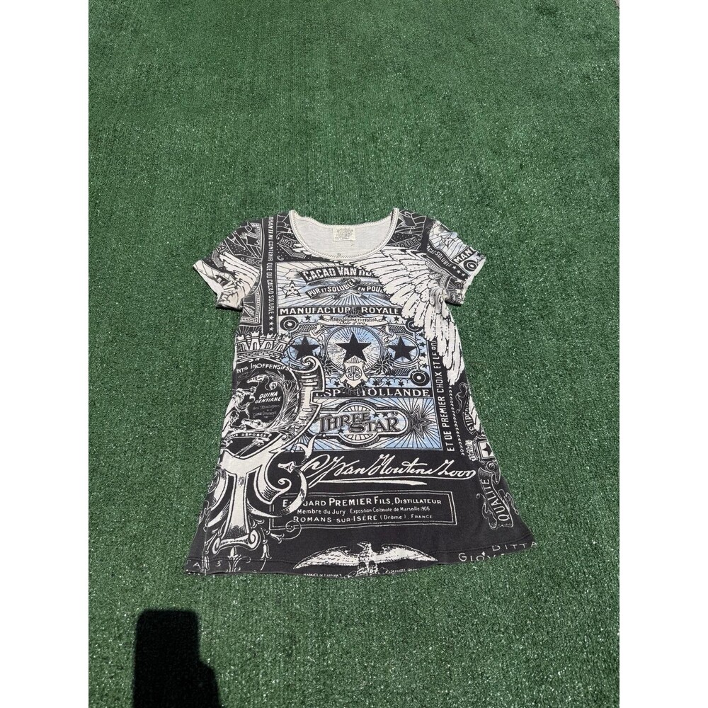 Skinny Minnie Women Shirt Size Small Modern Graphic Three Star Top Embellished